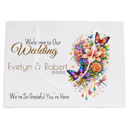 バタフライ フラワル ギフト バッグ - ご希望に合わせてカスタマイズ可能です ラージペーパーバッグ