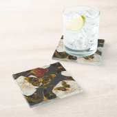 バタフライ＆フラワーズ: 春のボヘミアンパターン ガラスコースター (アングル)