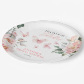 バタフライ フラワール ピンク ブラッシュ ブライダルシャワー ペーパープレート (アングル)