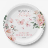 バタフライ フラワール ピンク ブラッシュ ブライダルシャワー ペーパープレート (正面)