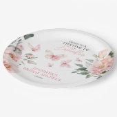 バタフライ フラワール ピンク ブラッシュ ブライダル シャワー ペーパープレート (アングル)
