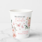 バタフライ フラワール ピンク ブラッシュ ブライダル シャワー 紙コップ (正面)