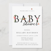 バタフライ フローラル ベイビー シャワー 招待状 (正面)