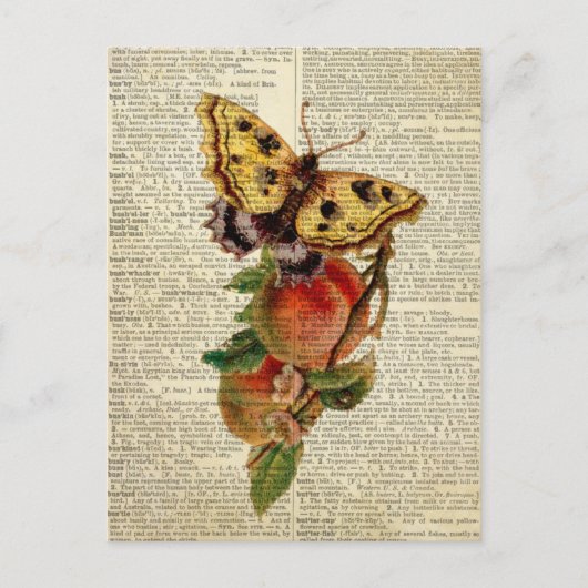 バタフライ フローラル ヴィンテージ辞典 ポストカード (正面)