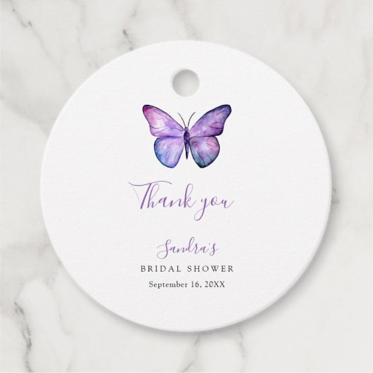 バタフライ ブライダル シャワー エレガント お礼スクリプト フェイバータグ (正面)