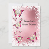 バタフライ ブライダル シャワー 水彩 ローズ ピンク ゴールド 招待状 (正面)