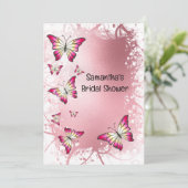 バタフライ ブライダル シャワー 水彩 ローズ ピンク ゴールド 招待状 (スタンド正面)