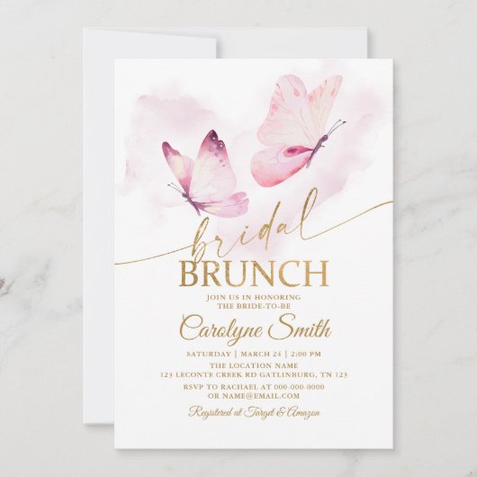 バタフライ ブライダル ブラン  ブライダル シャワー 招待状 (正面)