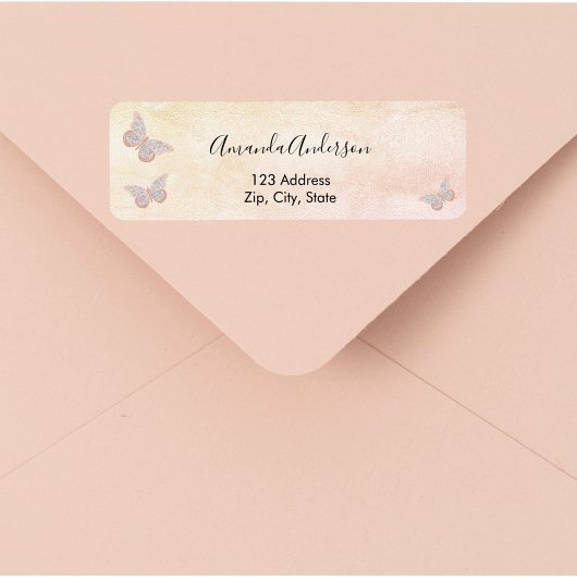バタフライ ブラッシュピンク ローズ 返信住所ラベル ラベル