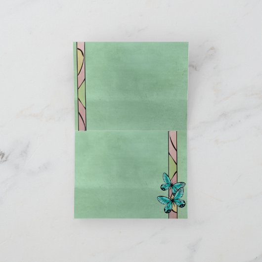 バタフライ ブルー オン エメラルド グリーン サンキューカード (内部)