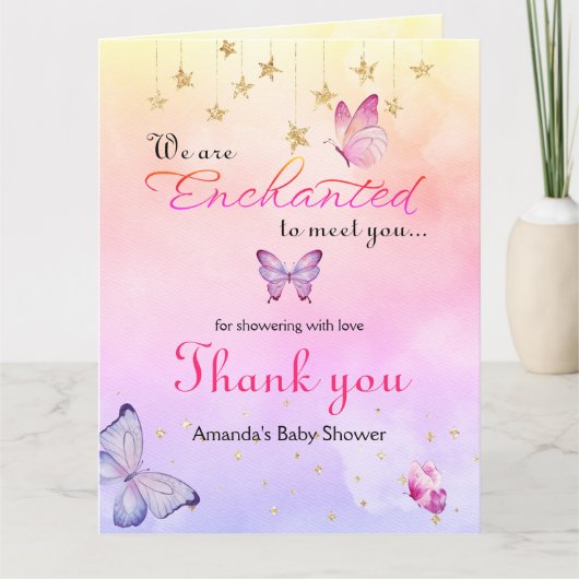「バタフライ ベイビー シャワーのご案内」魅惑の出会い サンキューカード (正面)