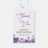 バタフライ ベイビー シャワー エレガント パープル フラワーズ ギフトタグ (正面)