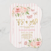 バタフライ·ベイビー·シャワー·ガール 招待状 (正面/裏面)