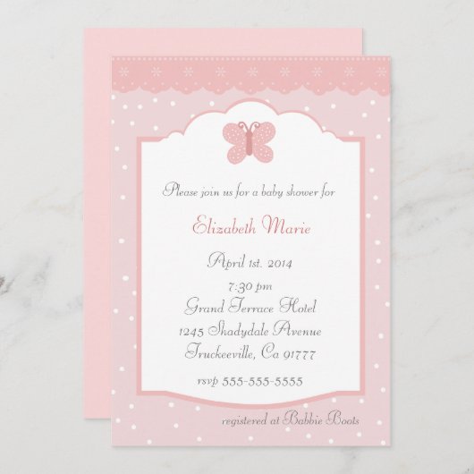 バタフライ ベイビー シャワー 招待状 (正面/裏面)