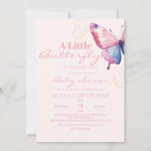 バタフライ ベビーガール シャワー 水彩 招待状 (正面)