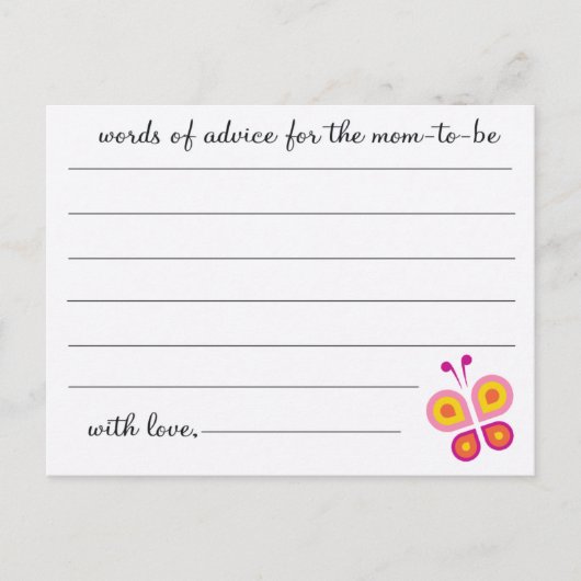 バタフライ – ベビーシャワーアドバイスカード アドバイスカード (正面)