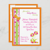 バタフライ&ベビーシャワーハガキ招待状 インビテーションポストカード (正面/裏面)