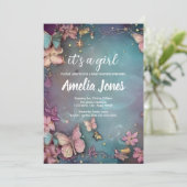 バタフライ ベビーシャワー パープル インビテーション (スタンド正面)