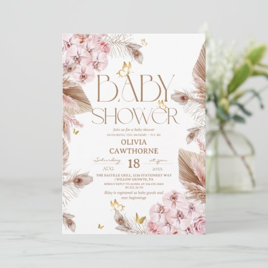 バタフライ ベビーシャワー 招待状 (スタンド正面)