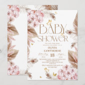 バタフライ ベビーシャワー 招待状 (正面/裏面)