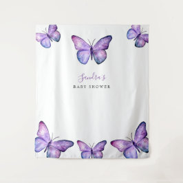 バタフライ ベビーシャワー 背景 ミニマル パープル タペストリー