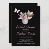 バタフライ&ポッテッドプラントブラックブライダルシャワー 招待状 (正面/裏面)