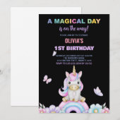 バタフライ ユニコーン 誕生日 招待状 (正面/裏面)