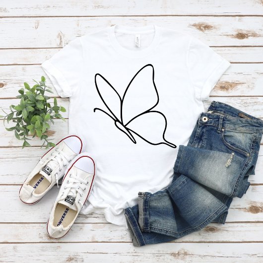 バタフライ ラインアート - 昆虫 イラスト ユニセックス Tシャツ