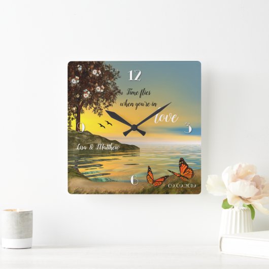 バタフライ・ラブ・サンセットレイク ウォールクロック (ホーム)