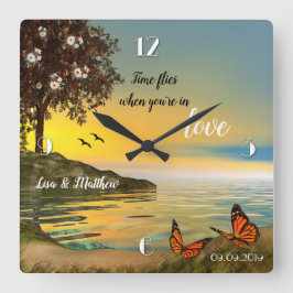バタフライ・ラブ・サンセットレイク ウォールクロック