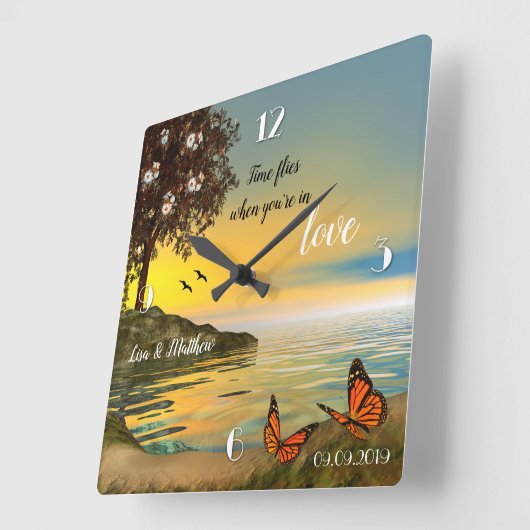 バタフライ・ラブ・サンセットレイク ウォールクロック (傾斜)