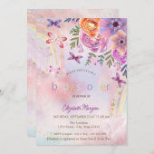 バタフライ レインボー フラワー ベビーシャワー 招待状 (正面/裏面)