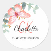 バタフライ ローズゴールド ピーチ グリーン お礼 ラウンドシール (正面)