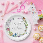 バタフライ ワイルドフラワーズ ウェディング ペーパープレート (パーティー)