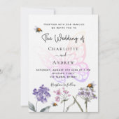 バタフライ ワイルドフラワーズ バイオレット ピンク ラグジュアリー ウェディング 招待状 (正面)