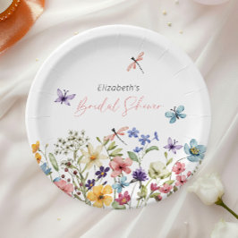 バタフライ ワイルドフラワー ガーデン ブライダル シャワー ペーパープレート