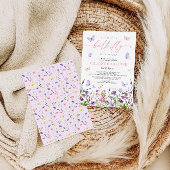 バタフライ ワイルドフラワー ピンクとパープル ベビーシャワー 招待状