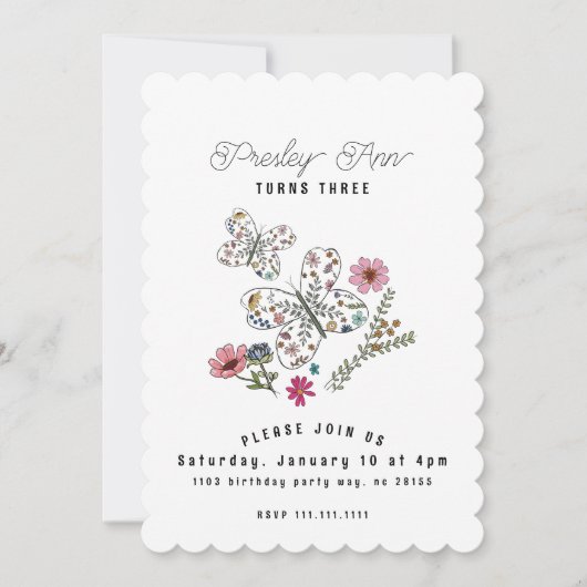 バタフライ ワイルドフラワー 招待状 (正面)