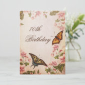 バタフライ & ヴィンテージ アルモンド ブルーム 70歳の誕生日 招待状 (スタンド正面)