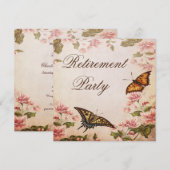 バタフライ & ヴィンテージ アーモンド ブルーム リタイアメント 招待状 (正面/裏面)