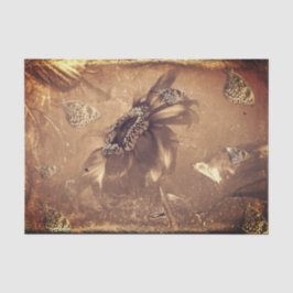 バタフライ ヴィンテージ ヒマワリ ダーク セピア ネガティブ 薄葉紙