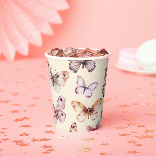 バタフライ 水彩 誕生日 ウェディング ベビーシャワー 紙コップ (インサイチュ)