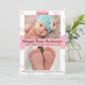 バタフライ/水玉模様·ガール·ピンクの誕生発表 案内状 (スタンド正面)