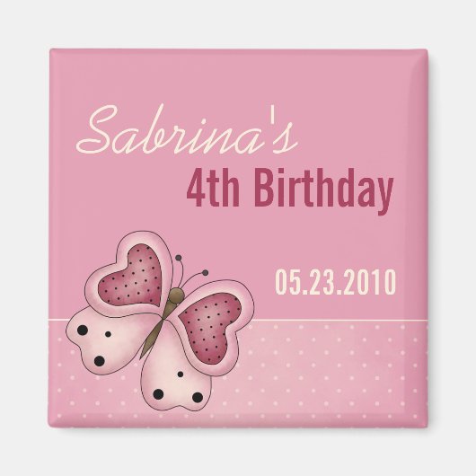 バタフライ・誕生日招待状磁石 マグネット (正面)