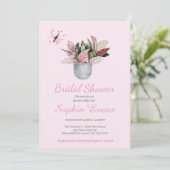 バタフライ&鉢植えピンクブライダルシャワー 招待状 (スタンド正面)