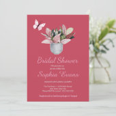 バタフライ&鉢植え赤ブライダルシャワー 招待状 (スタンド正面)