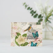 バタフライ 鳥かご フレンチ カメリア モダン ヴィンテージ ポストカード (スタンド正面)