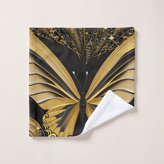 バタフライ（黒） ウォッシュタオル (ウォッシュタオル)