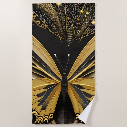 バタフライ（黒） ビーチタオル (正面)