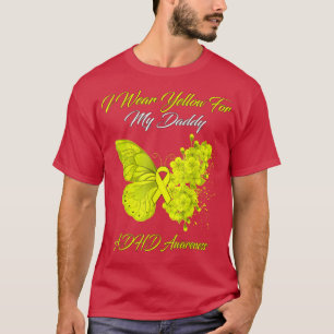 バタフライI衣服イエローフォーマイパパADHDアワレネス Tシャツ